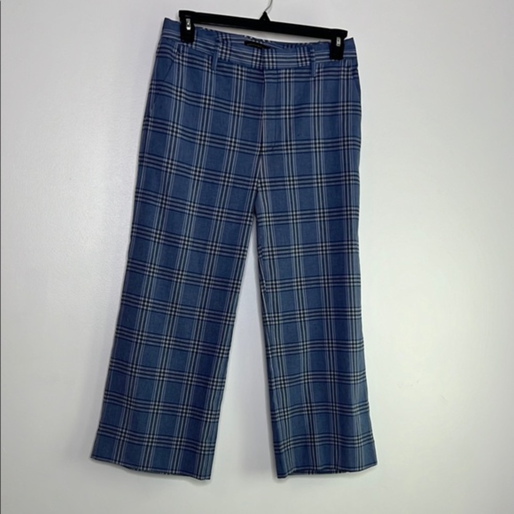 Banana Republic NWT blue plaid linen blend wide leg pants size 10